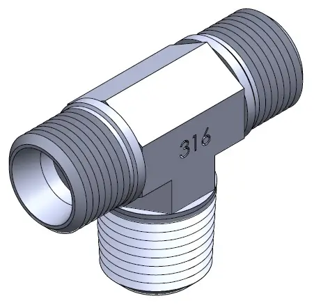 Tee macho NPT em aço inox reforçado