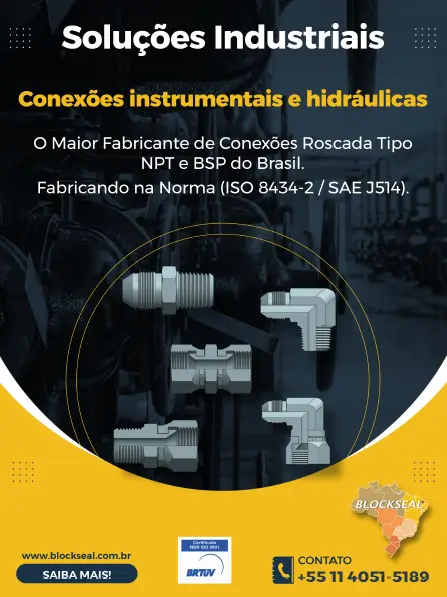 Conexão JIC de alta pressão para tubulação metálica